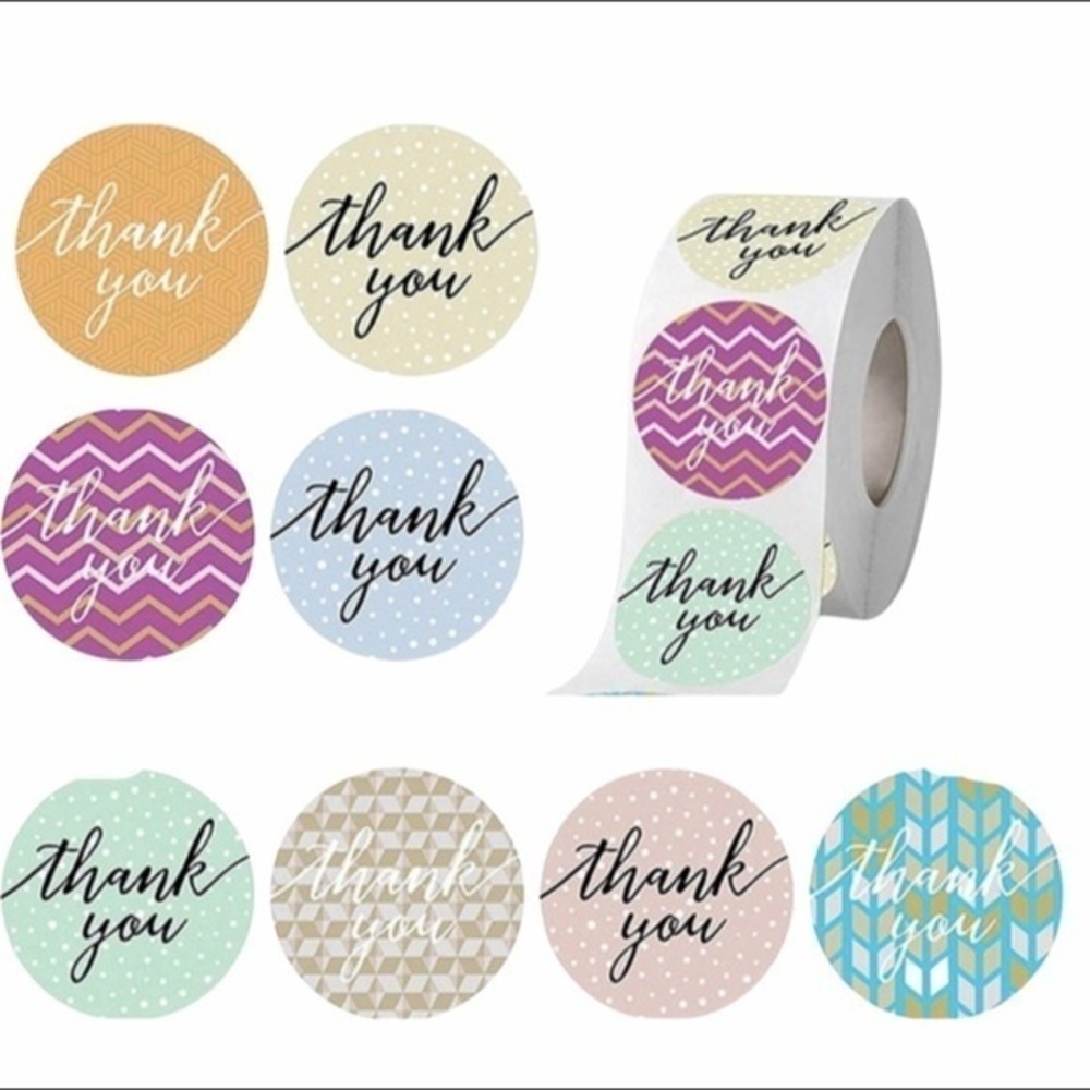 Thank You Stickers 1 inch 100 Stickers Multicolor Geometric Polka Dot Boho 1in